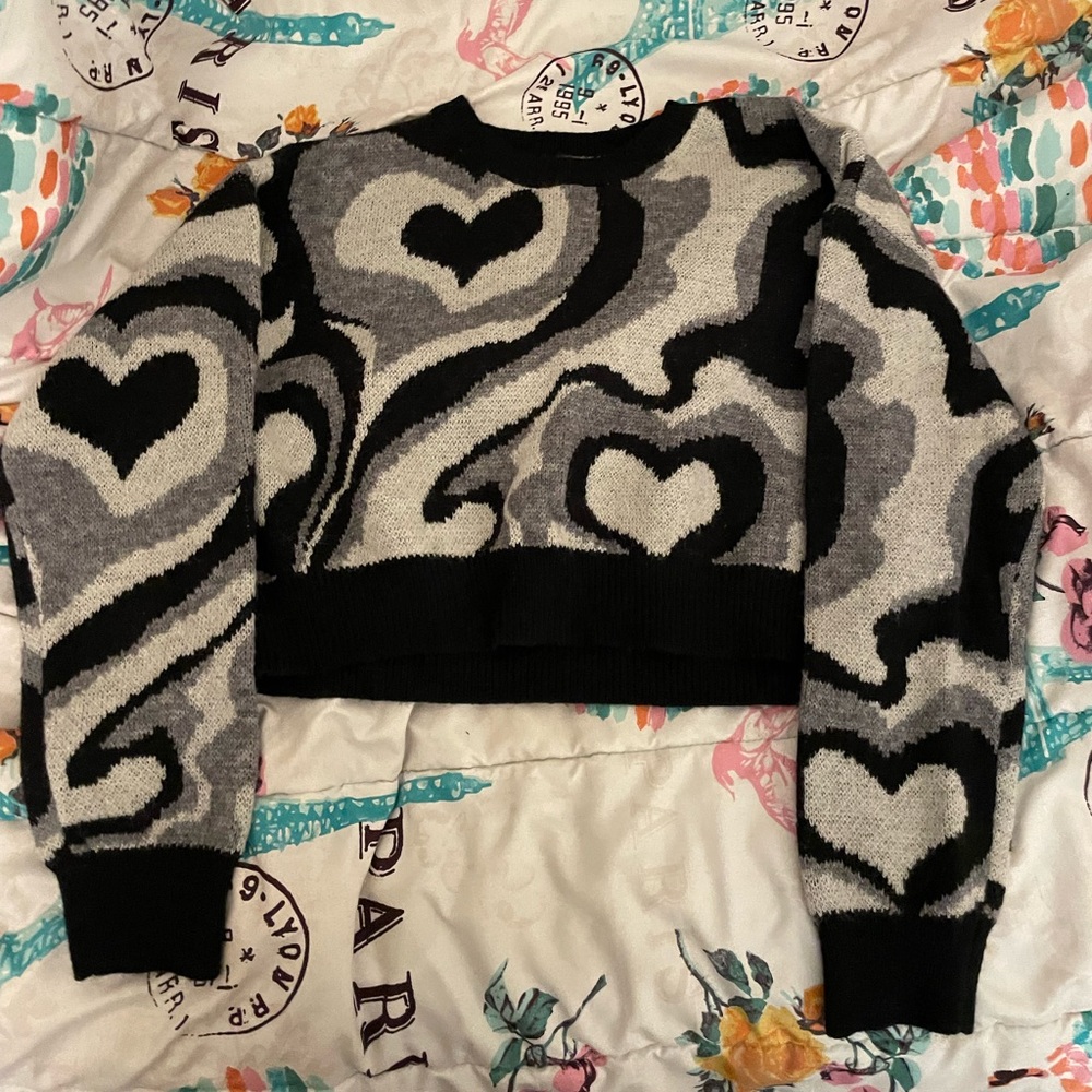Y2K Marble Print Drop Shoulder Crop Sweater
